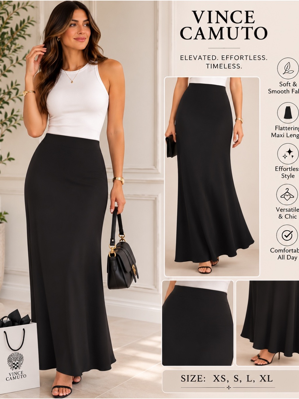 Vince Camuto Black Maxi Skirt - Smooth Flared Hem